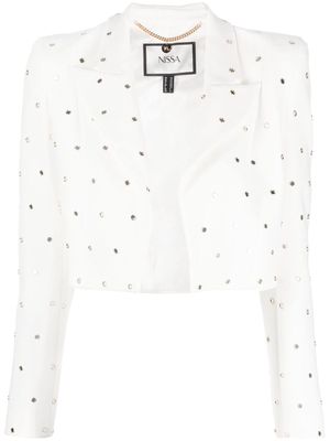 NISSA eyelet-detailing cropped blazer - White