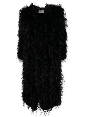 NISSA feather long coat - Black