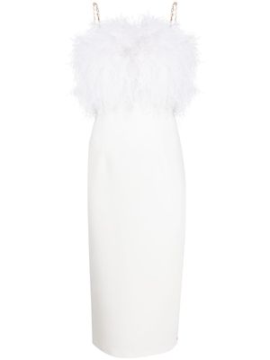 NISSA feather-trim midi dress - White