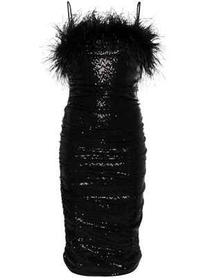 NISSA feather-trim sequined midi dress - Black