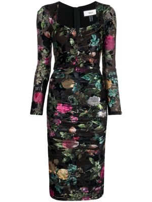 NISSA floral-print ruched midi dress - Black