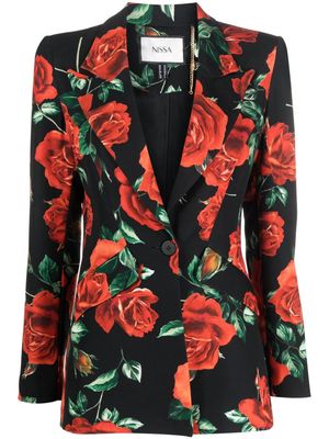 NISSA floral-print V-neck blazer - Black