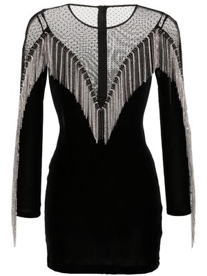 NISSA fringe-detail velvet mini dress - Black