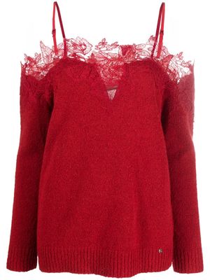 NISSA lace-detail long-sleeve top - Red