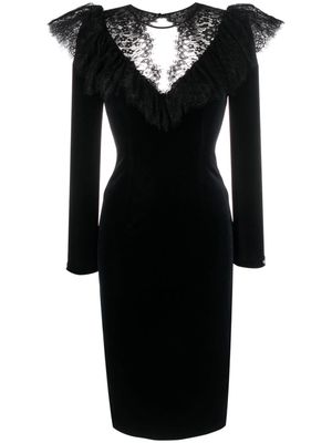 NISSA lace-detailing long-sleeve dress - Black