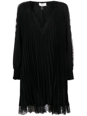 NISSA lace-trim pleated dress - Black