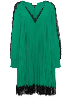 NISSA lace-trim pleated dress - Green