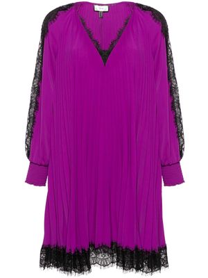 NISSA lace-trim pleated dress - Purple
