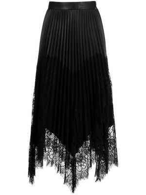 NISSA lace-trim pleated midi skirt - Black