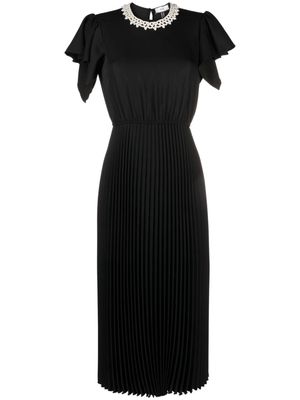 NISSA lace-trim plissé dress - Black