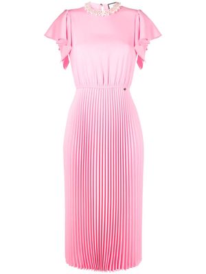 NISSA lace-trim plissé dress - Pink