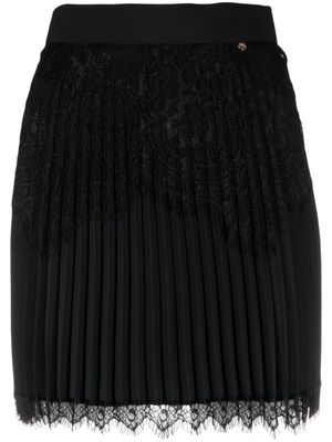 NISSA lace-trimmed pleated mini skirt - Black