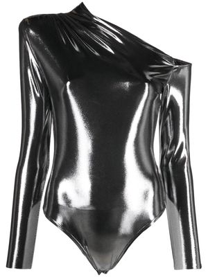 NISSA lamé-effect asymmetric bodysuit - Silver