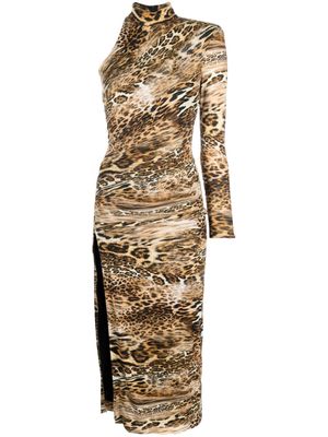 NISSA leopard-print asymmetric midi dress - Neutrals