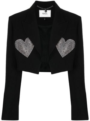 NISSA rhinestone-heart cropped jacket - Black