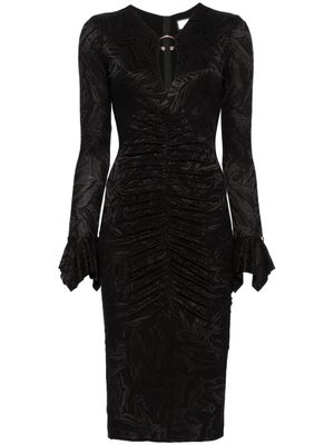 NISSA ring-embellishment patterned-jacquard dress - Black