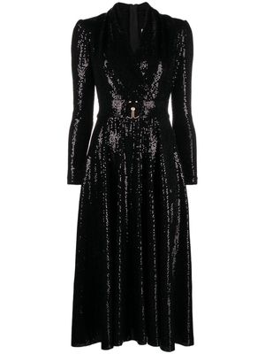 NISSA sequinned belted midi dress - Black