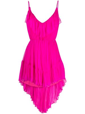 NISSA V-neck ruffled asymmetric silk dress - Pink