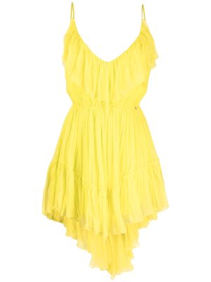 NISSA V-neck ruffled asymmetric silk dress - Yellow