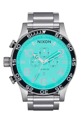 Nixon 51-30 Chronograph Bracelet Watch, 51mm in Silver /Turquoise 