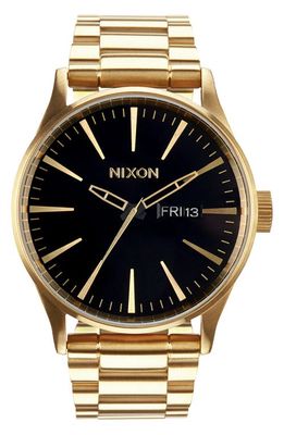 Nixon Sentry Bracelet Watch, 42mm in Gold/Black 