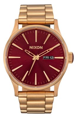 Nixon Sentry Bracelet Watch, 42mm in Oxblood Sunray /Gold 