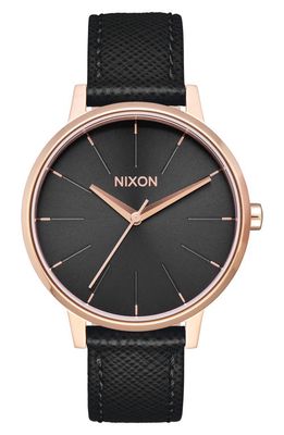 Nixon 'The Kensington' Leather Strap Watch, 37mm in Black/Rose Gold 