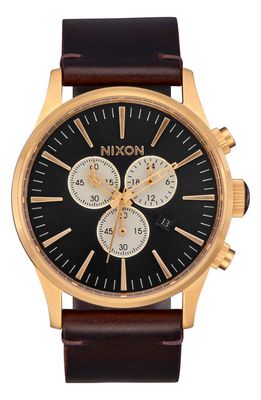 Nixon The Sentry Chronograph Leather Strap Watch