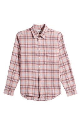 NN07 Arne 5166 Plaid Cotton Flannel Button-Up Shirt in Coral Check
