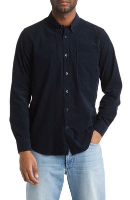 NN07 Arne 5723 Cotton Corduroy Button-Down Shirt in Navy Blue