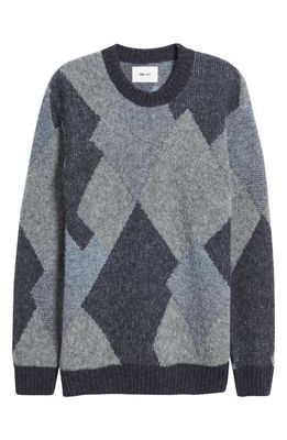 NN07 Brady 6531 Jacquard Wool Blend Crewneck Sweater in Grey Melange