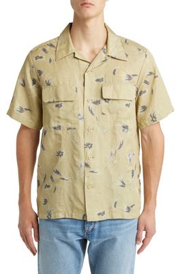 NN07 Daniel 5034 Floral Short Sleeve Button-Up Camp Shirt in Pale Olive