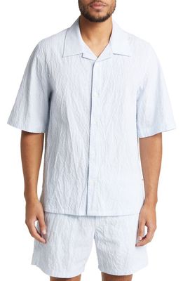 NN07 Deon 5244 Stripe Linen Button-Up Shirt in Blue Stripe