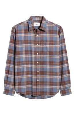 NN07 Deon 5465 Plaid Organic Cotton Flannel Button-Up Shirt in Blue/Brown Check