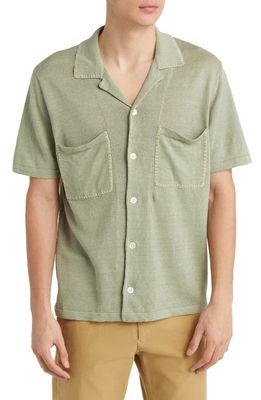 NN07 Henry Short Sleeve Linen Knit Button-Up Shirt in Pale Green