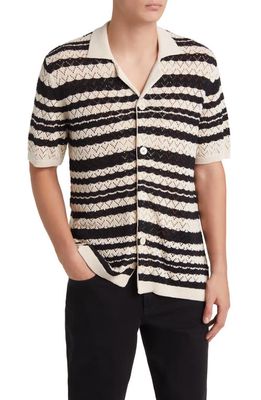 NN07 Henry Stripe Pointelle Short Sleeve Organic Cotton Sweater in Off White