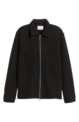 NN07 Isak Merino Wool Zip Overshirt in Black