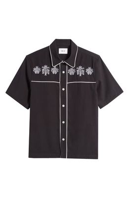 NN07 Jan 5719 Embroidered Short Sleeve Button-Up Shirt in Black