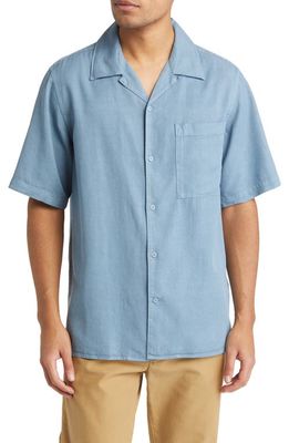 NN07 Julio 5029 Short Sleeve Lyocell & Linen Button-Up Camp Shirt in Ashley Blue