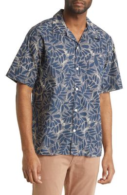 NN07 Julio 5209 Leaf Print Short Sleeve Button-Up Camp Shirt in Navy Blue