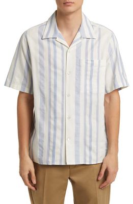 NN07 Julio 5412 Stripe Short Sleeve Button-Up Camp Shirt in Blue Stripe 720