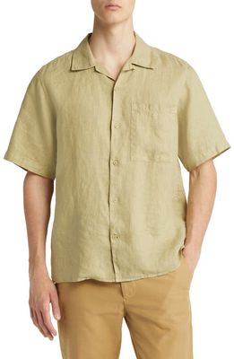 NN07 Julio 5706 Short Sleeve Linen Button-Up Camp Shirt in Pale Olive