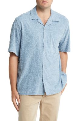NN07 Julio Short Sleeve Organic Cotton Blend Terry Cloth Button-Up Shirt in Ashley Blue