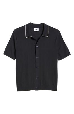 NN07 Nolan 6561 Knit Short Sleeve Button-Up Shirt in Navy Blue