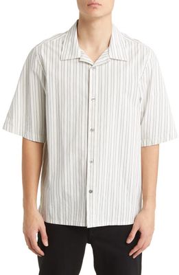 NN07 Ole Stripe Short Sleeve Stretch Cotton Button-Up Shirt in Ivory/Black Stripe
