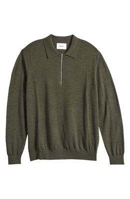 NN07 Quarter Zip Wool Polo Sweater in Dark Army
