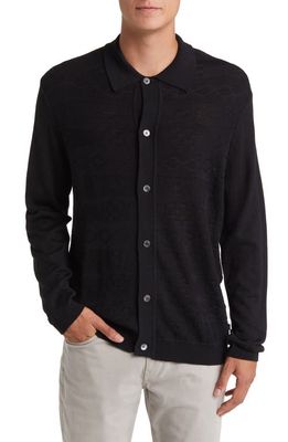 NN07 Thor 6587 Jacquard Wool Blend Button-Up Polo Sweater in Black