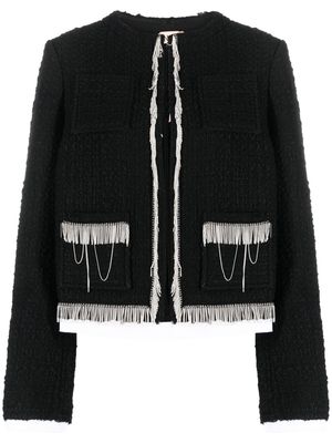 Nº21 bouclé fringe-detail tweed jacket - Black