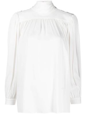 Nº21 bow-fastening crepe top - White