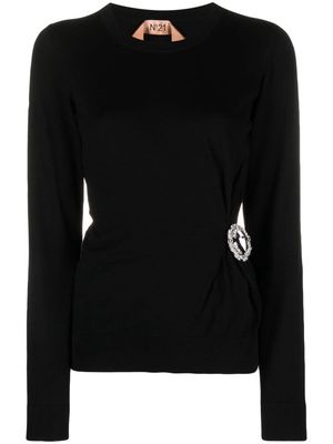 Nº21 brooch-detail cotton jumper - Black
